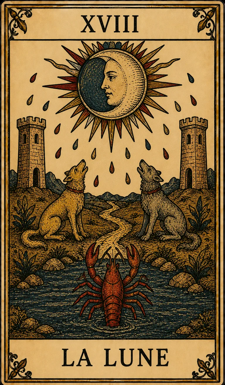 La Lune, carte originale du Tarot de Marseille Lames de Minuit