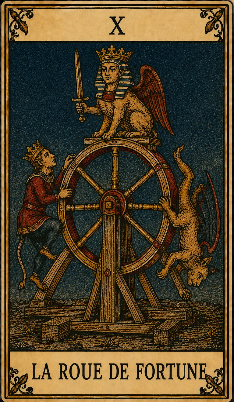 La Roue de Fortune, carte originale du Tarot de Marseille Lames de Minuit
