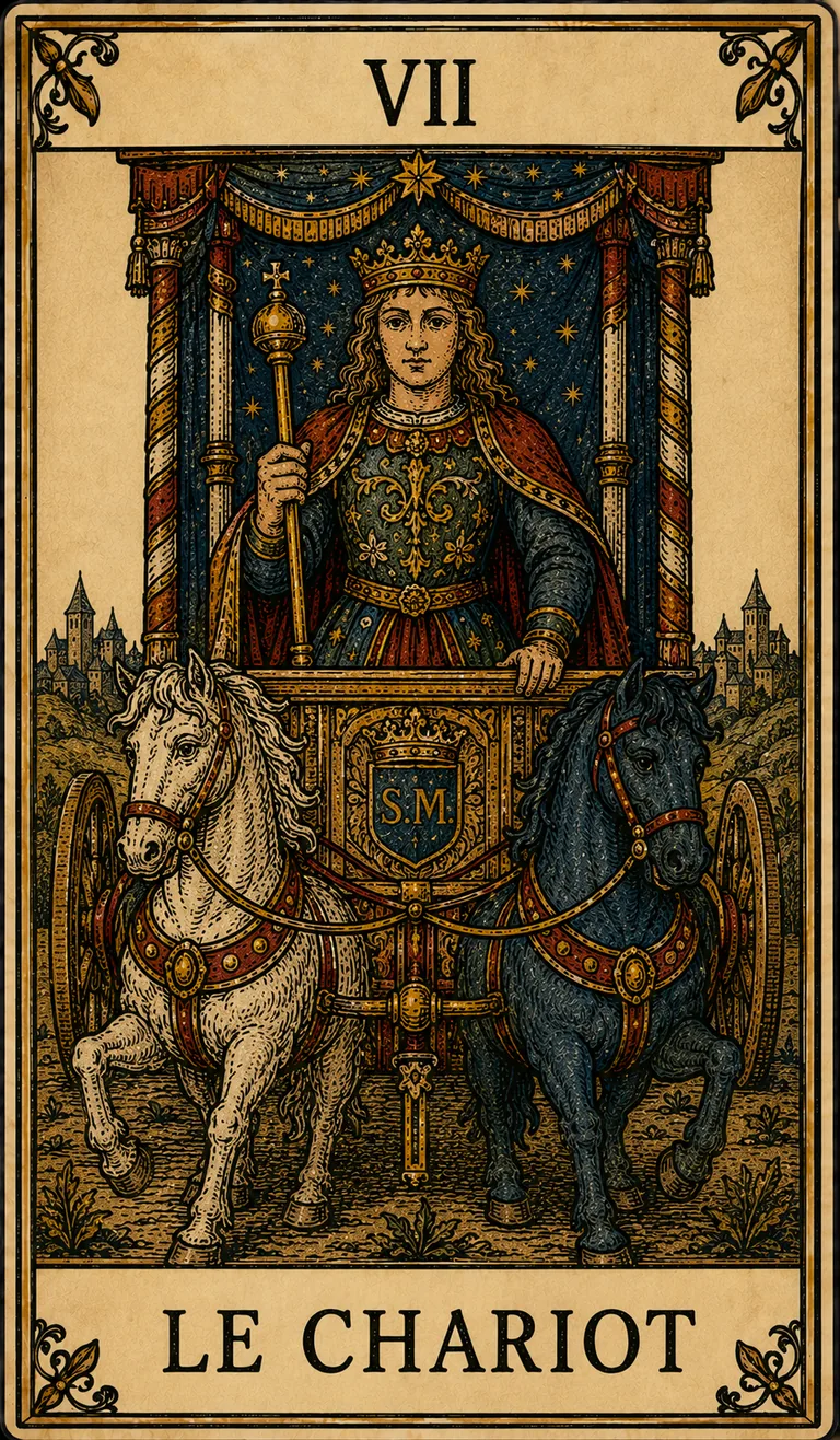 Le Chariot, carte originale du Tarot de Marseille Lames de Minuit