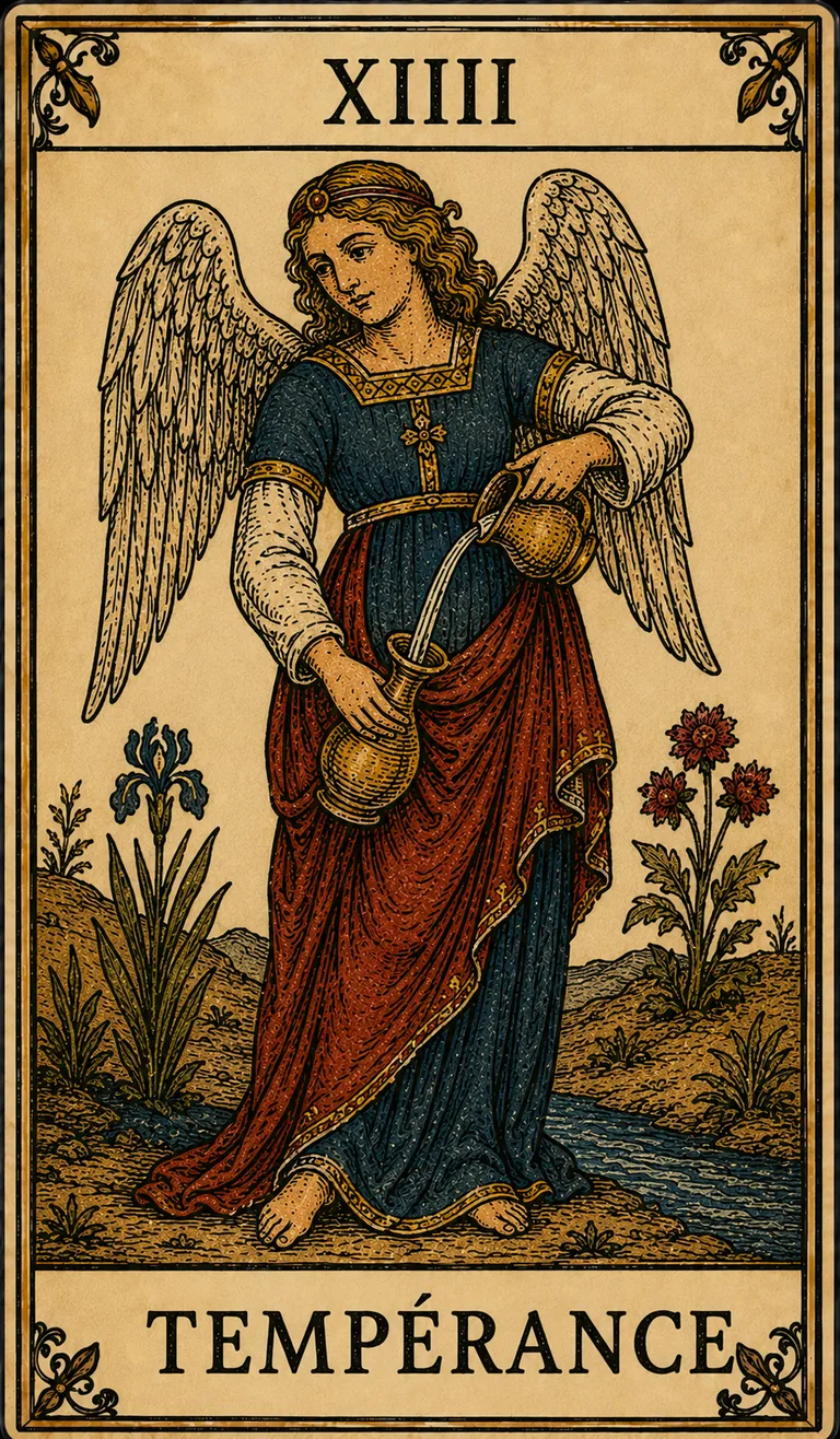 Tempérance, carte originale du Tarot de Marseille Lames de Minuit